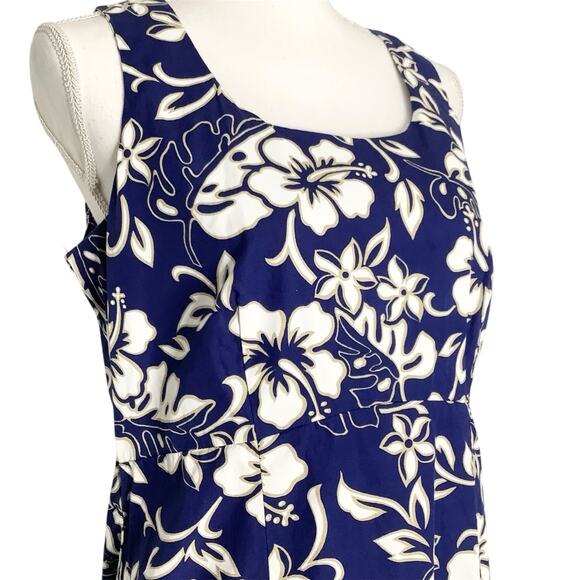 Hilo Hattie Navy White Floral Hibiscus Maxi Sheath Dress 12 - Picture 2 of 6